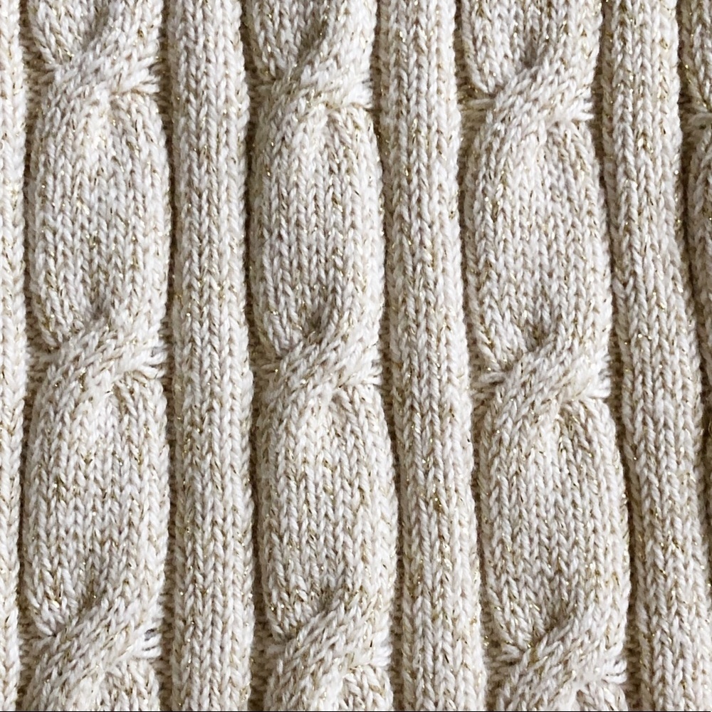90s Vintage Charter Club Metallic Thread Cable Knit Sweater Ecru Size Small - Picture 6 of 11